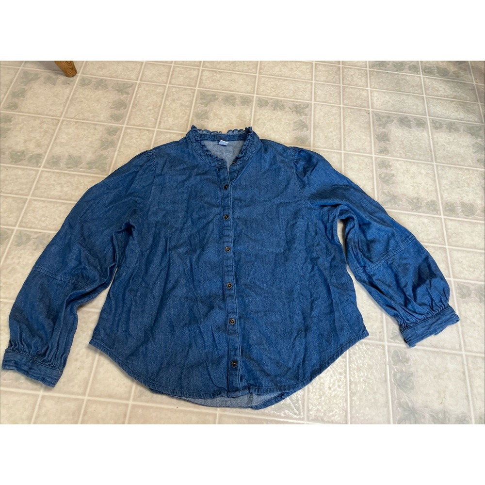 Chambray Cottagecore Ruffled Collar Denim Blouse Blue‎ Cotton Girlhood Dainty